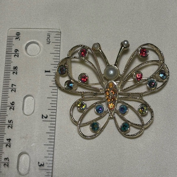 Vtg Emmons Colorful Rhinestone Butterfly Brooch - Picture 5 of 6